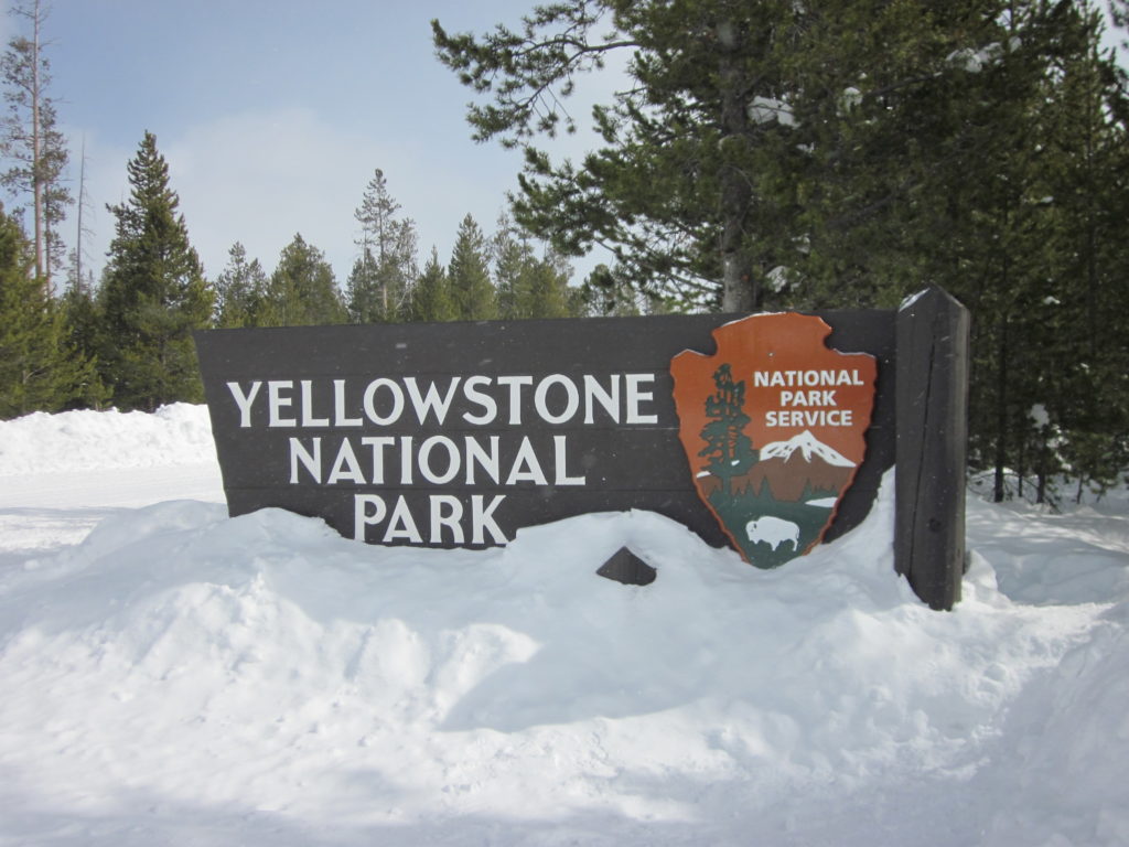 Yellowstone sign in snow