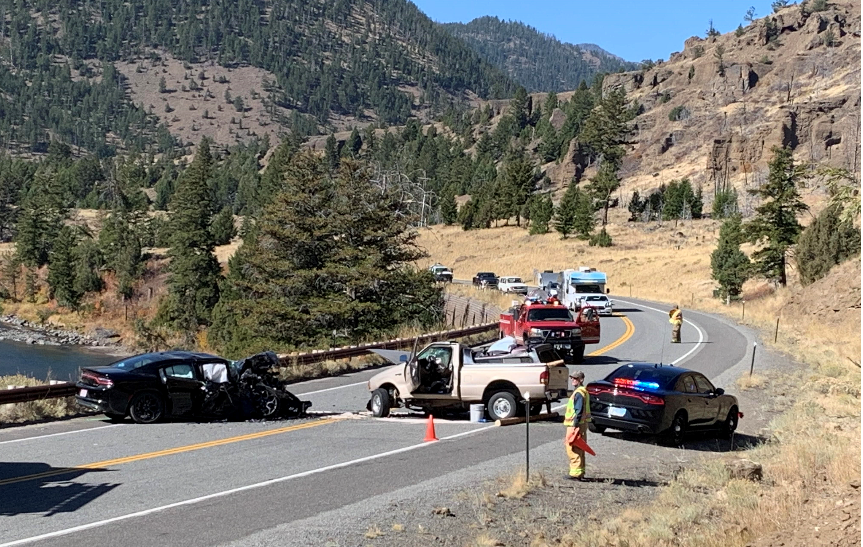 Vehicles on the North Fork Highway after 10-6 Crash