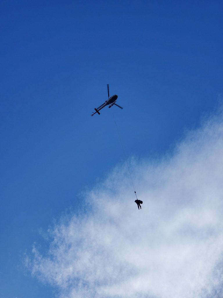 Search and Recue helicopter extraction with screamer suit