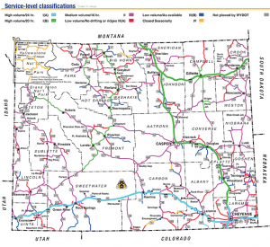 WYDOT's color-coded map of Wyoming's road priorities