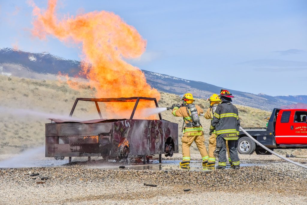 Firefighters put our car fire at Cody Fire School