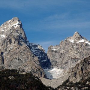 Teton Glacier at bottom is to the right of Grand Teton and left of Mount Owen