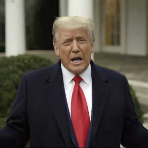 FILE - This exhibit from video released by the House Select Committee, shows President Donald Trump recording a video statement on the afternoon of Jan. 6, 2021, from the Rose Garden, displayed at a hearing by the House select committee investigating the Jan. 6 attack on the U.S. Capitol. (House Select Committee via AP, File)