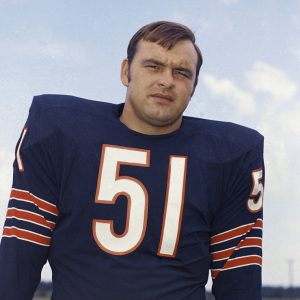 FILE - Chicago Bears linebacker Dick Butkus poses for a photo in 1970. Butkus, a fearsome middle linebacker for the Bears, has died, the team announced Thursday, Oct. 5, 2023. He was 80. According to a statement released by the team, Butkus' family confirmed that he died in his sleep overnight at his home in Malibu, Calif. (AP Photo, File)
