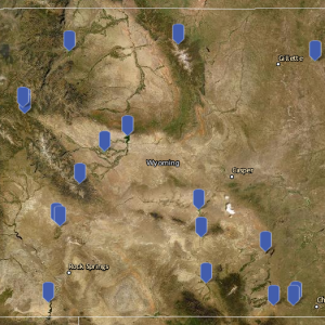 Map of harmful cyanobacterial blooms in Wyoming