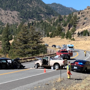 Vehicles on the North Fork Highway after 10-6 Crash