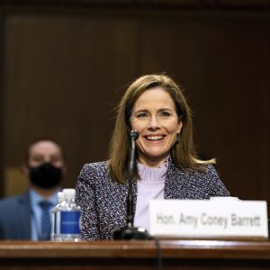 Supreme Court nominee Amy Coney Barrett testifies during the third day of her confirmation hearings before the Senate Judiciary Committee on Capitol Hill in Washington, Wednesday, Oct. 14, 2020. (Anna Moneymaker/The New York Times via AP, Pool)