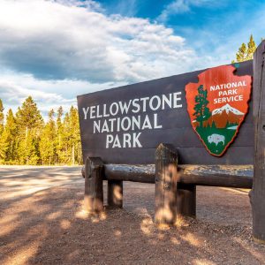 Entrance Sign of Yellowstone National Park, Montana, USA